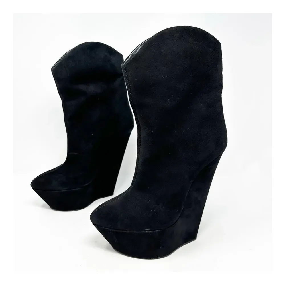Giuseppe Zanotti Black Suede Platform Wedge Ankle Boots Womens Size EU 38.5